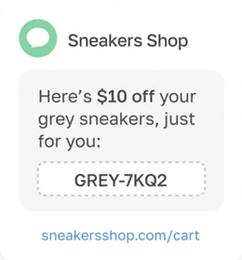 Text: $10 off your grey sneakers with a personal code