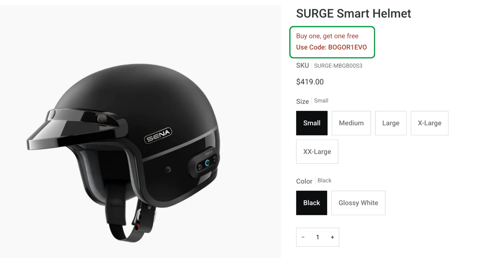 Sena highlights promotions near the product details