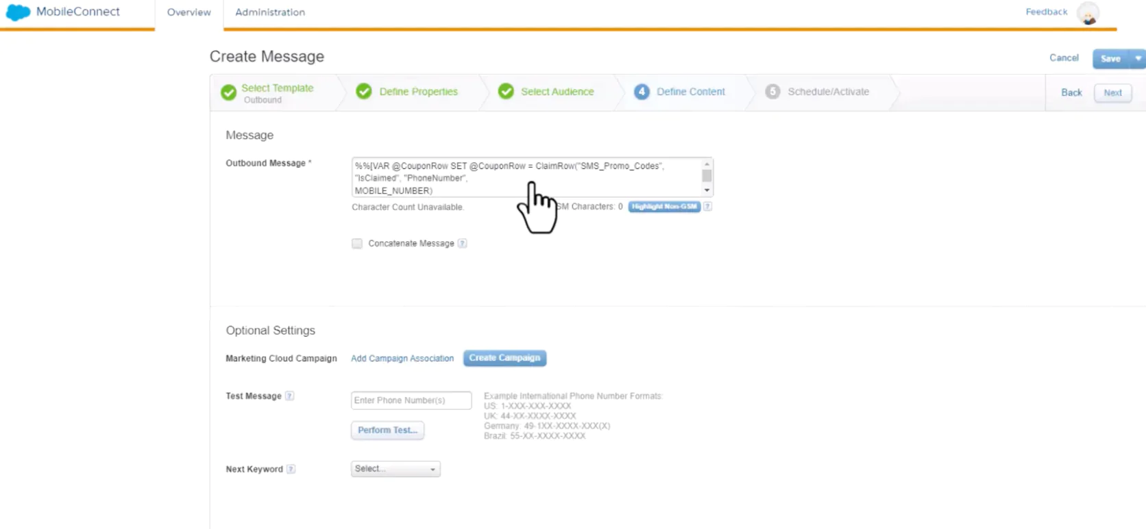 Image Creating a message in Salesforce Marketing Cloud