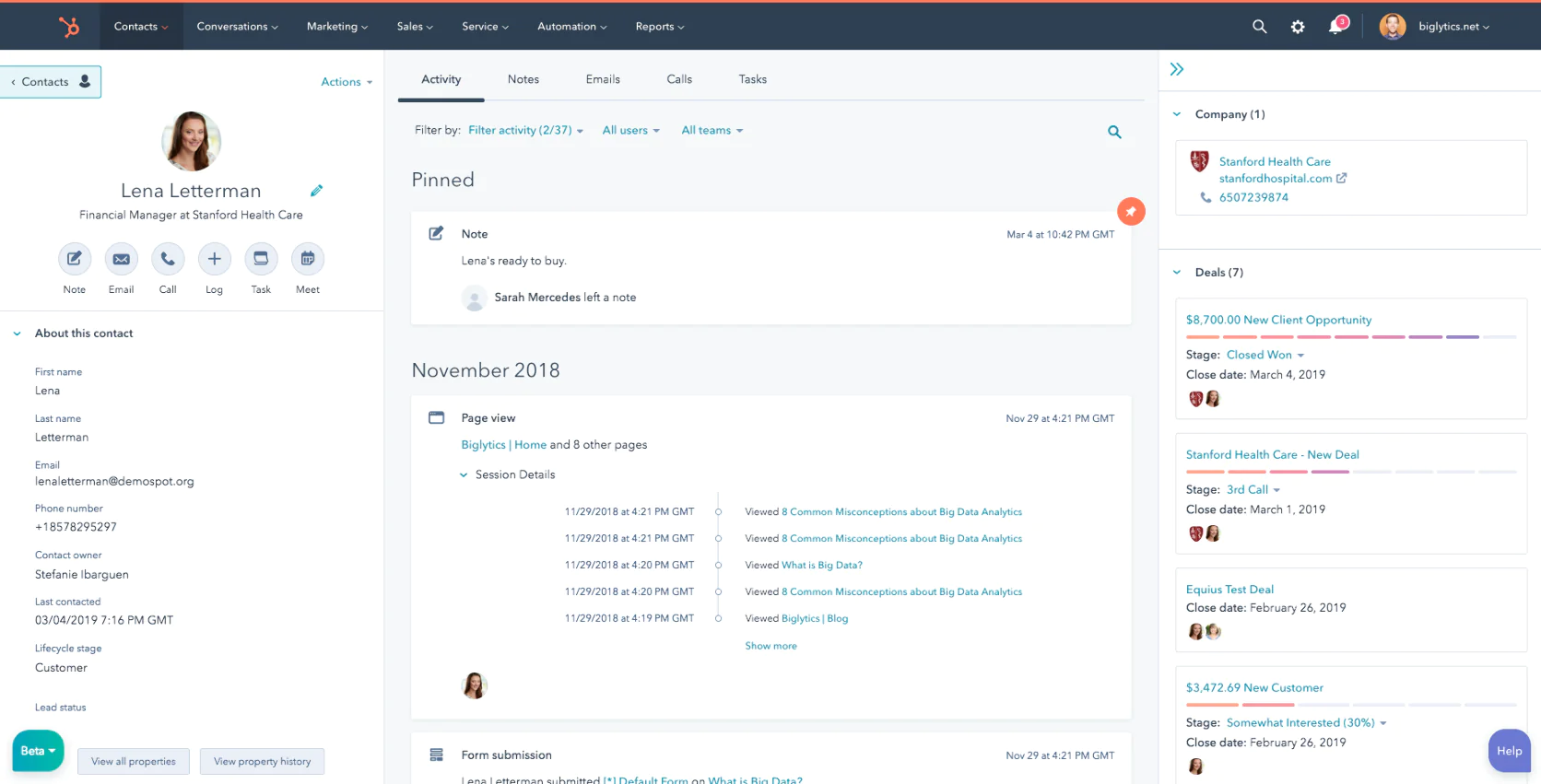 Image Customer’s record in Hubspot