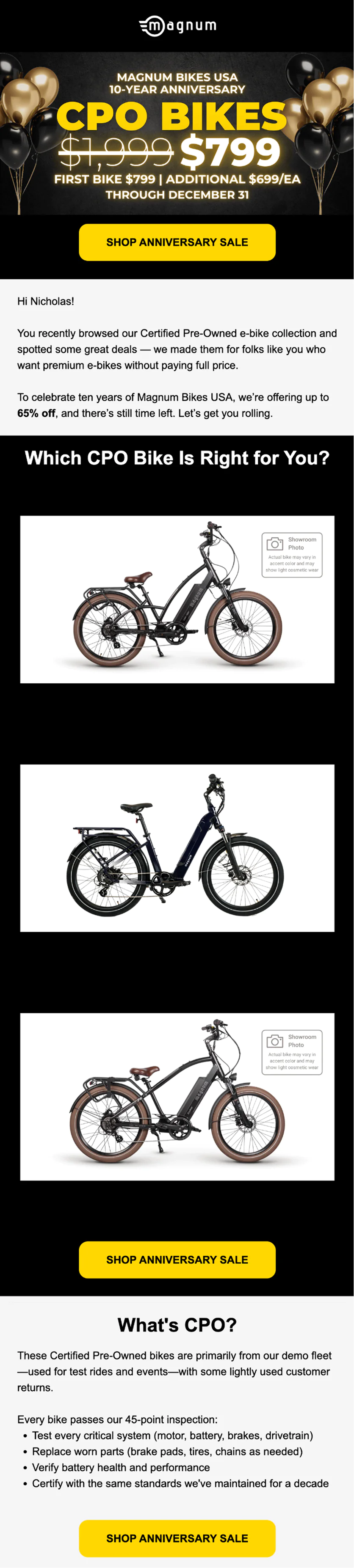 Coordinated Email + SMS campaigns for 10-Year Anniversary Sale. Step 1: email