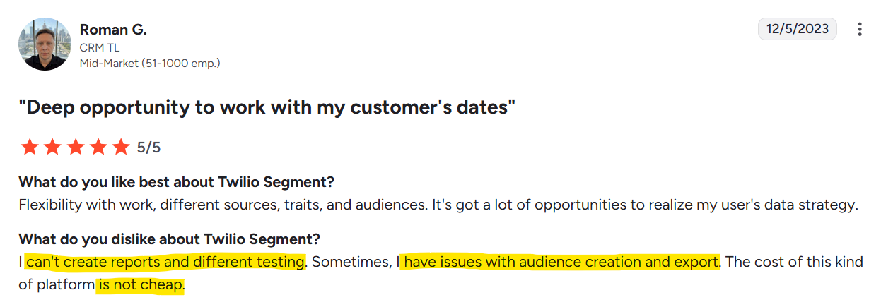 What users are saying about Segment on G2