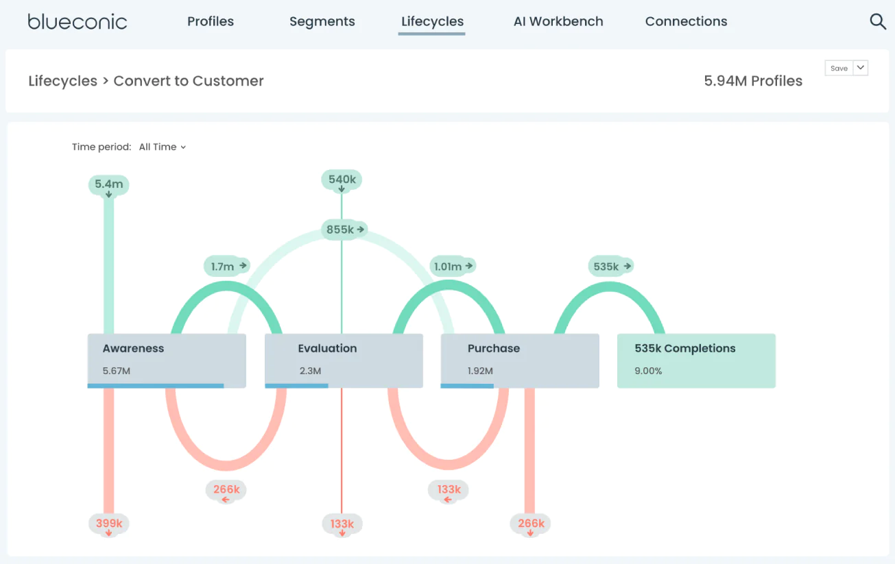 Image Customer lifecycle overview in Blueconic