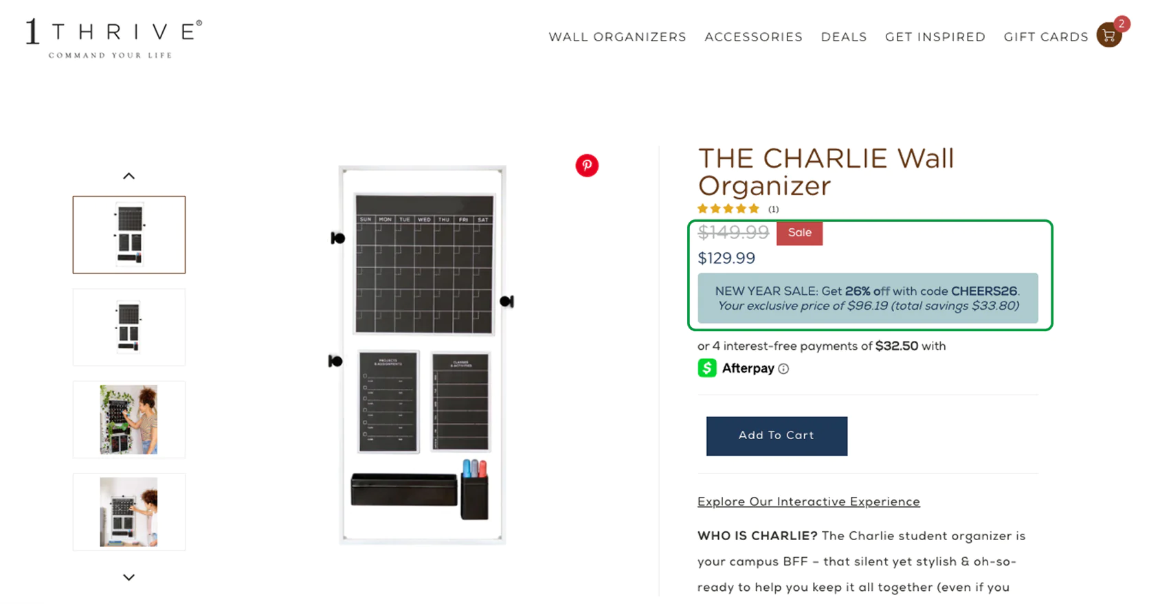 1Thrive shows the promo code, discounted price, and total savings on the product page