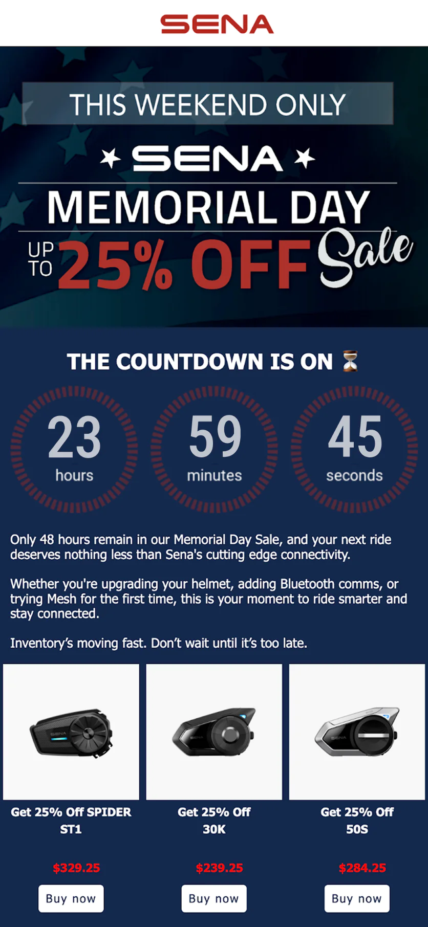 Image Sales reminders include countdown timers to show urgency