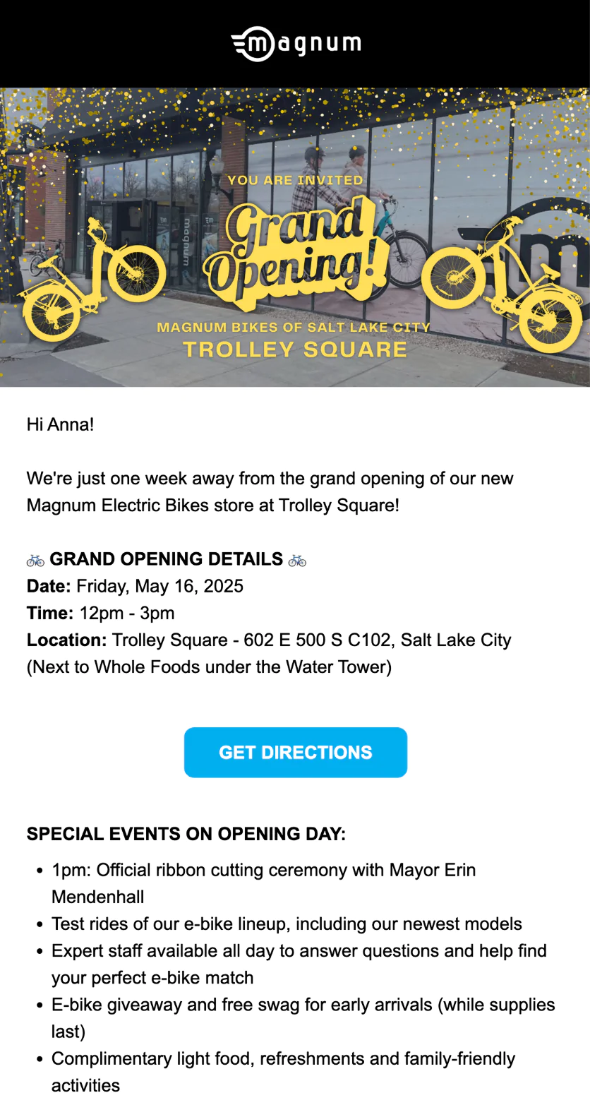 New store opening announcement for Salt Lake City area