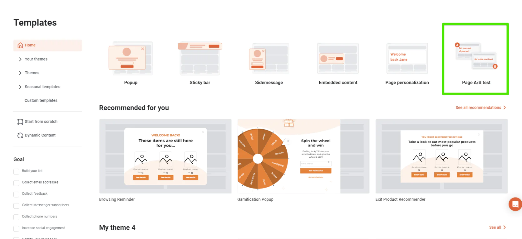 OptiMonk’s templates