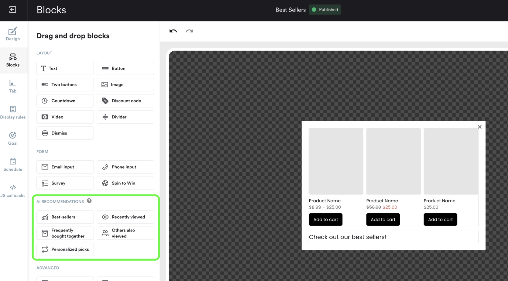 Wisepops's product recommendation engines