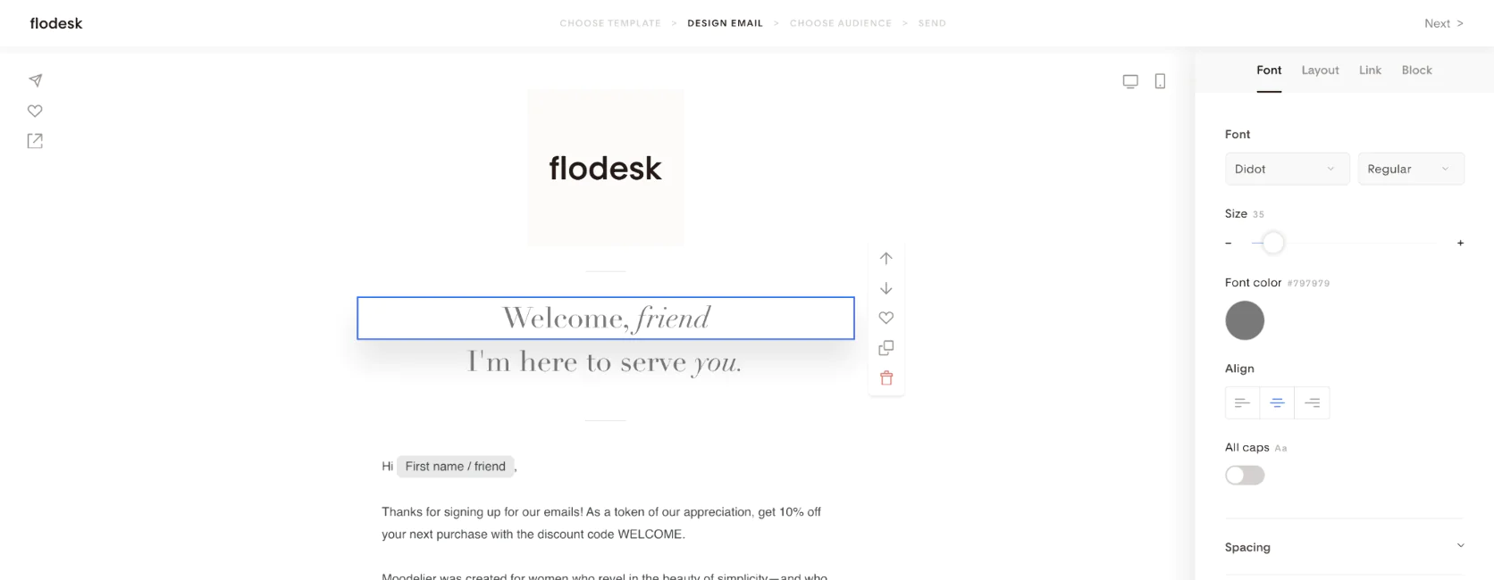 Image Flodesk’s email editor