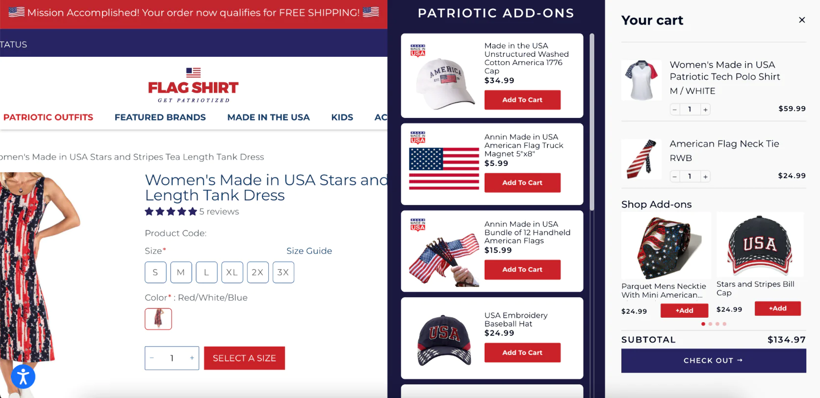 Flag Shirt online store offers Last-Minute Add-Ons before checkout