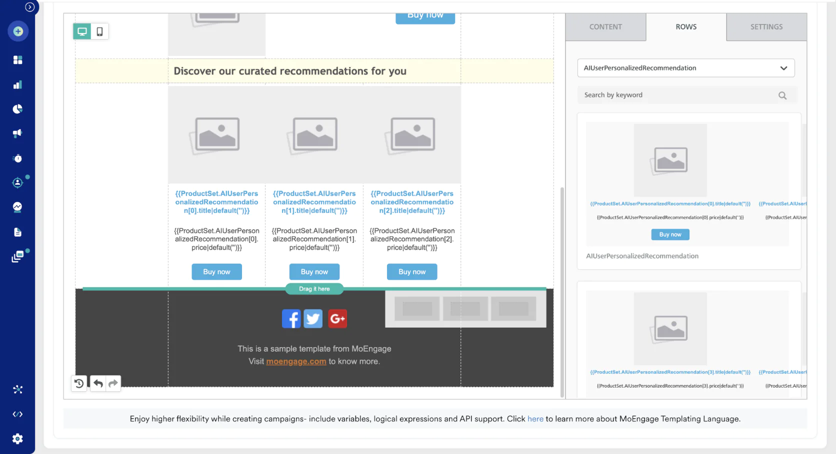 Adding MoEngage’s recommendations into an email