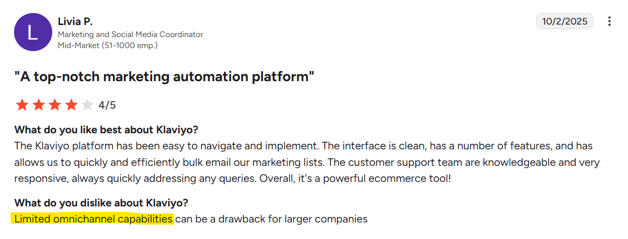 What users are saying about Klaviyo on G2