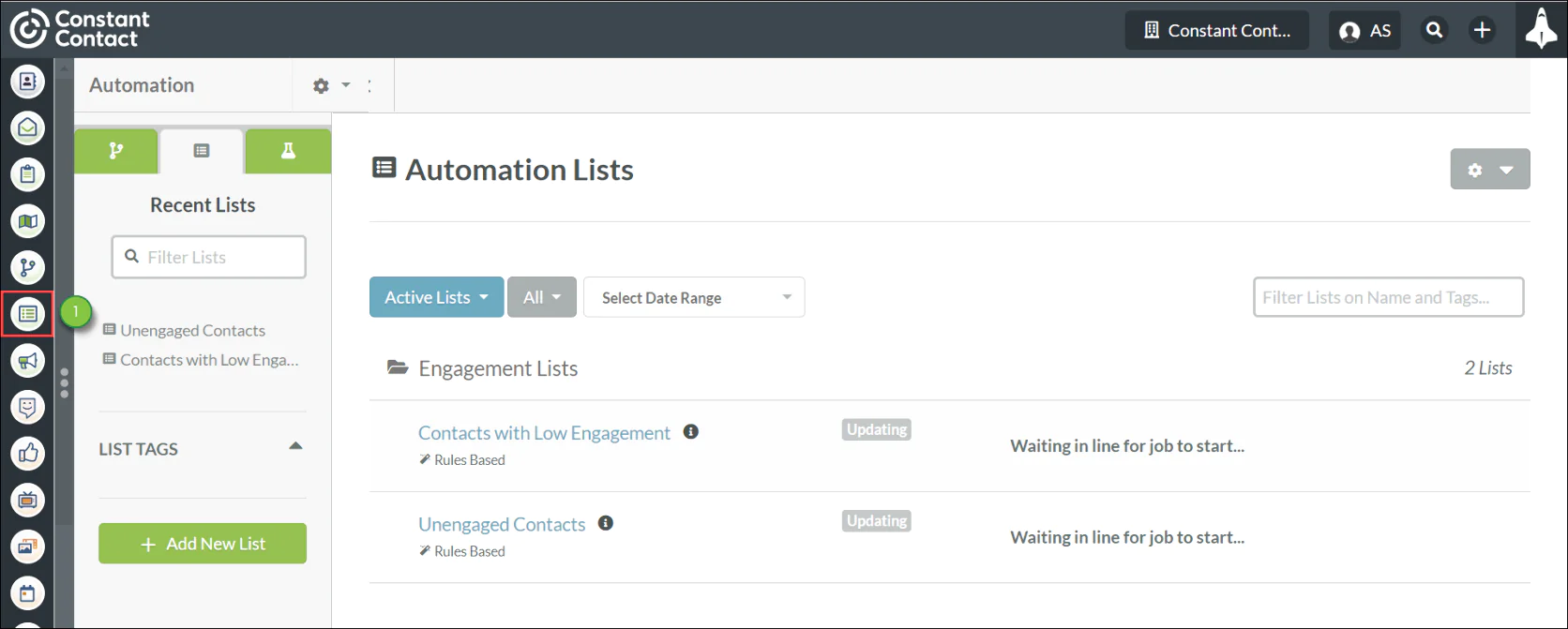 Automation lists in Constant Contact