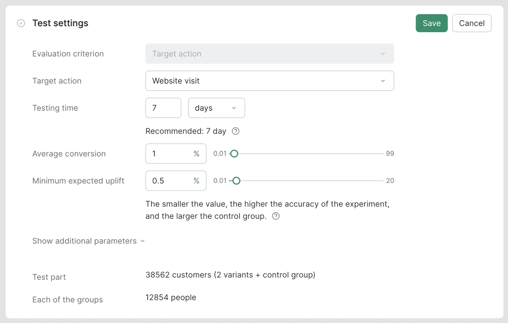 Maestra’s A/B testing settings