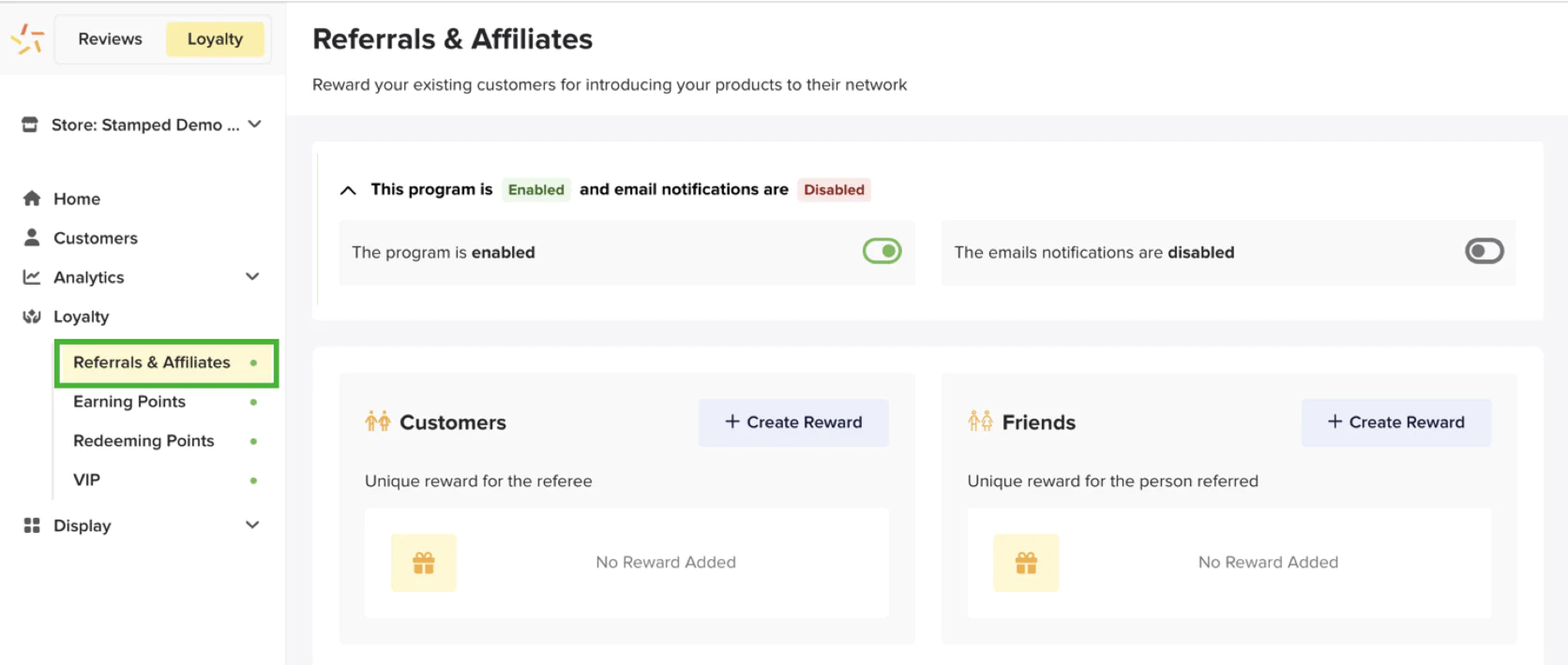 Stamped’s referral program settings