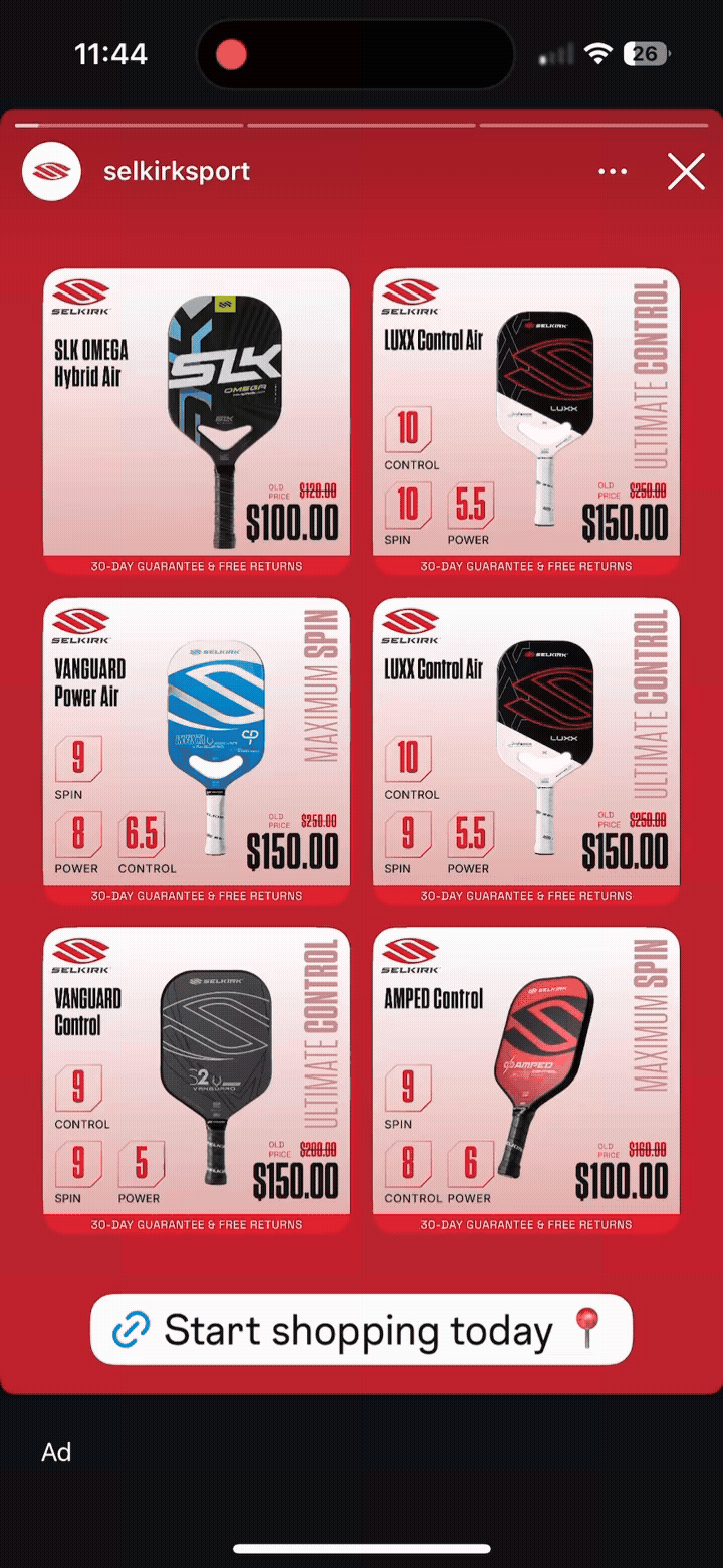 Selkirk’s dynamic product ads on Instagram