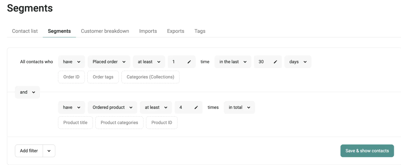 Omnisend’s segment builder