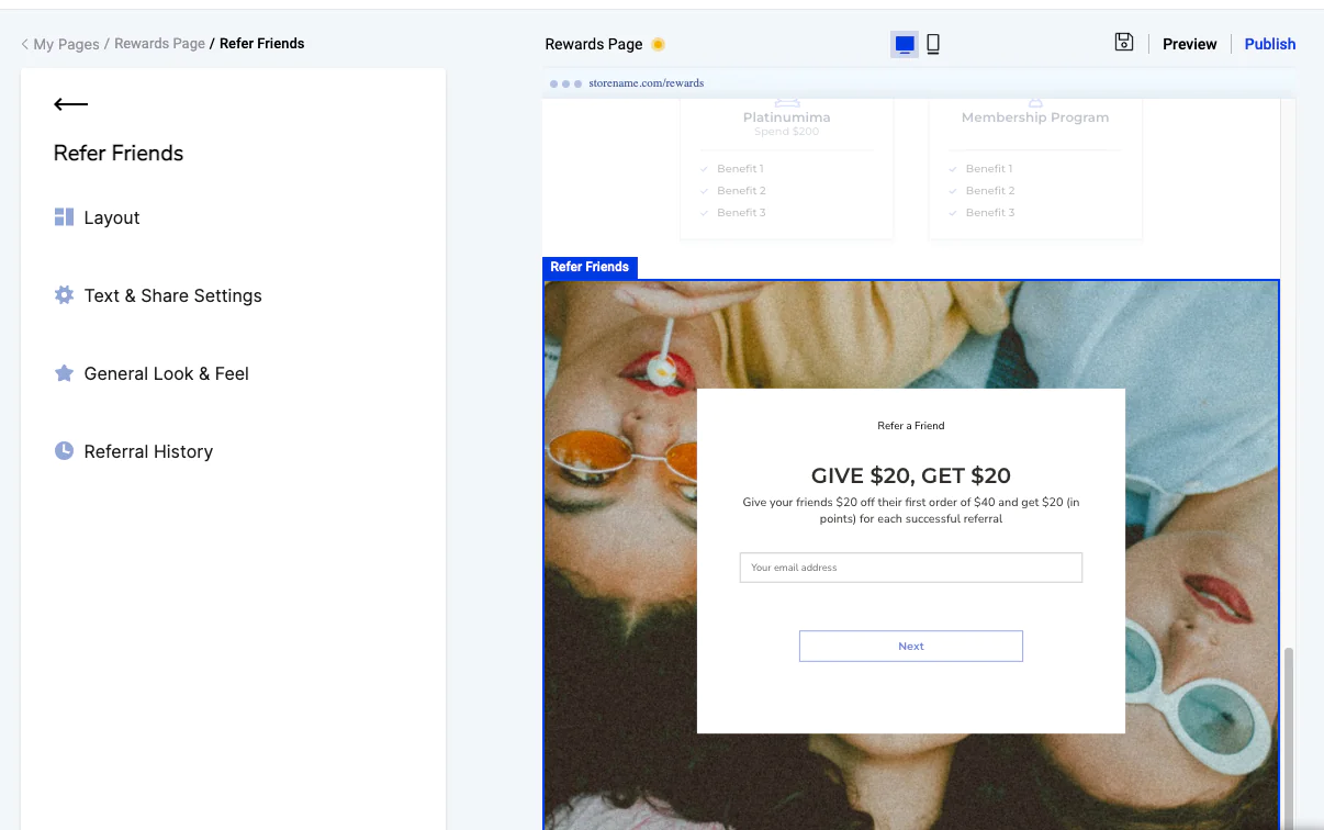 Yotpo’s rewards page builder