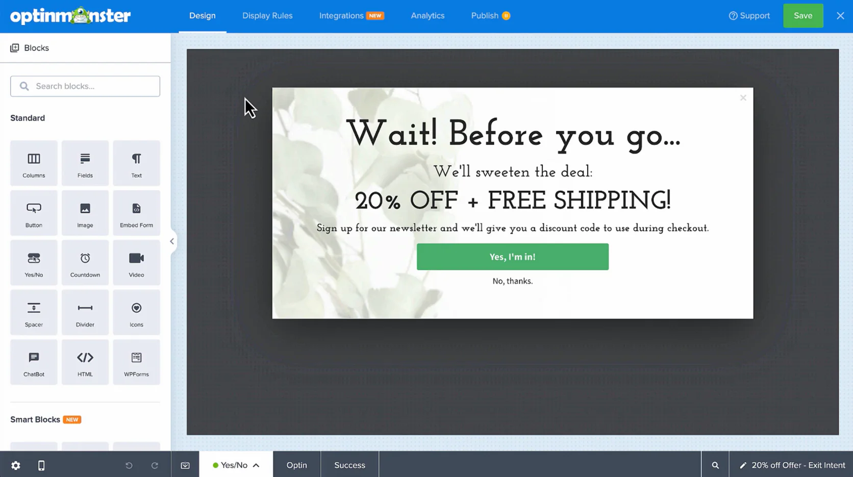 Exit-intent pop-up creation in OptinMonster