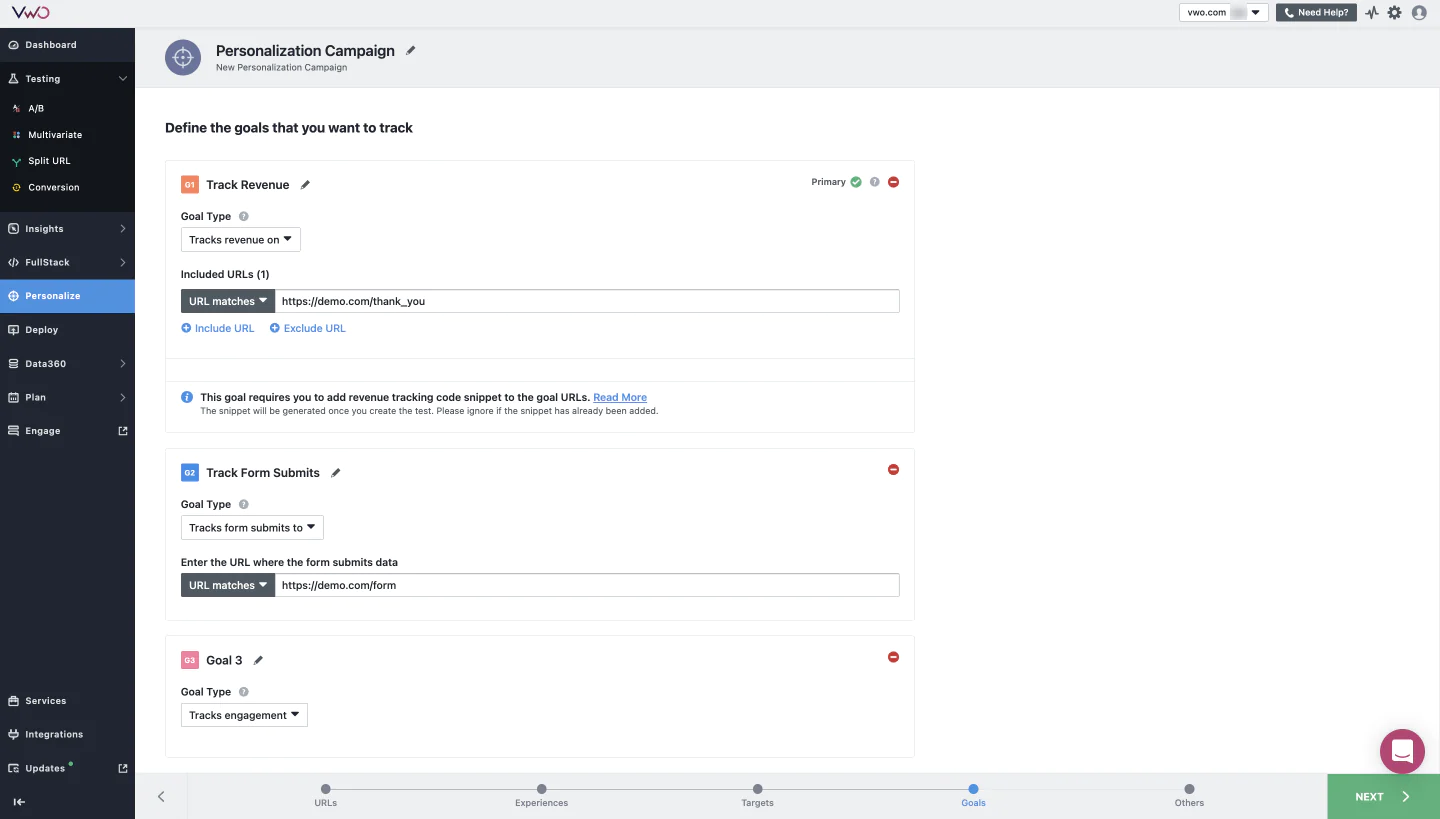 Personalized campaign creation in VWO Personalize