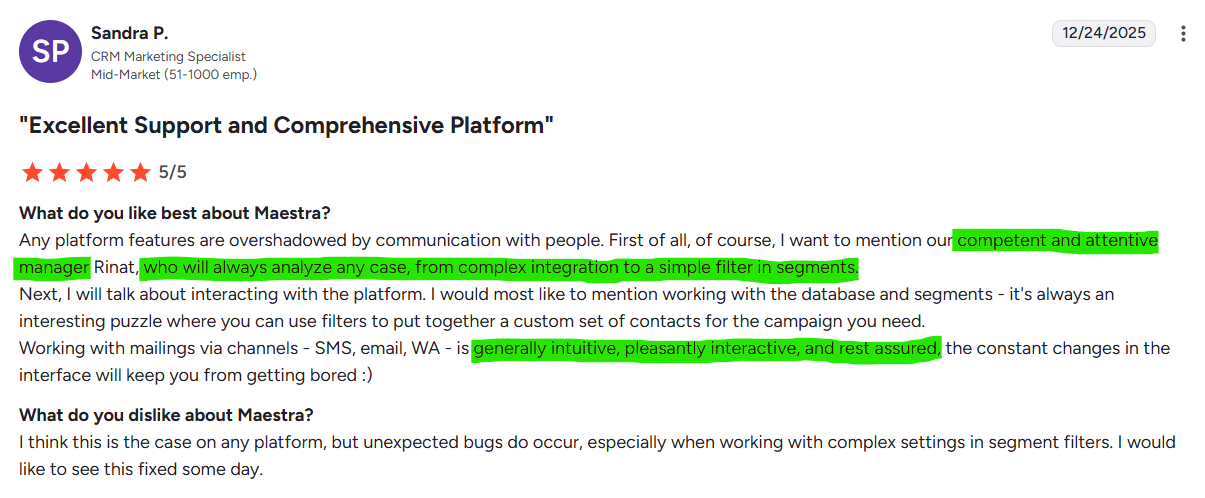 What users are saying about Maestra on G2