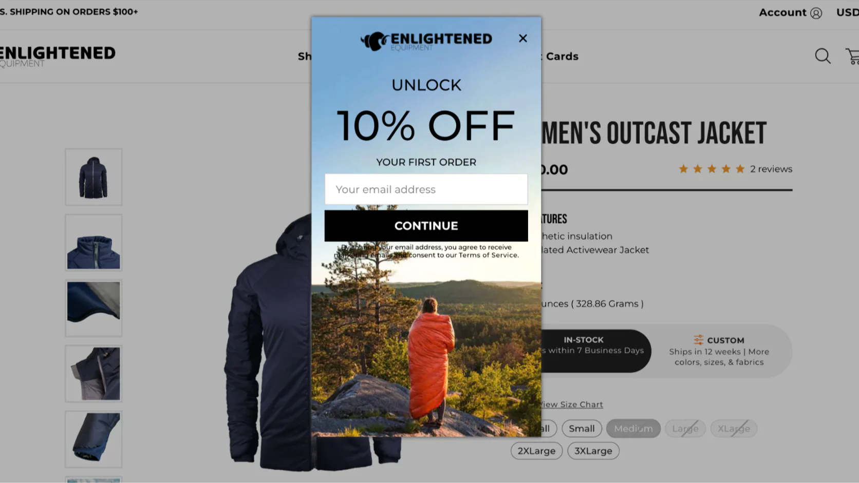 The lead form offering a 10% discount
