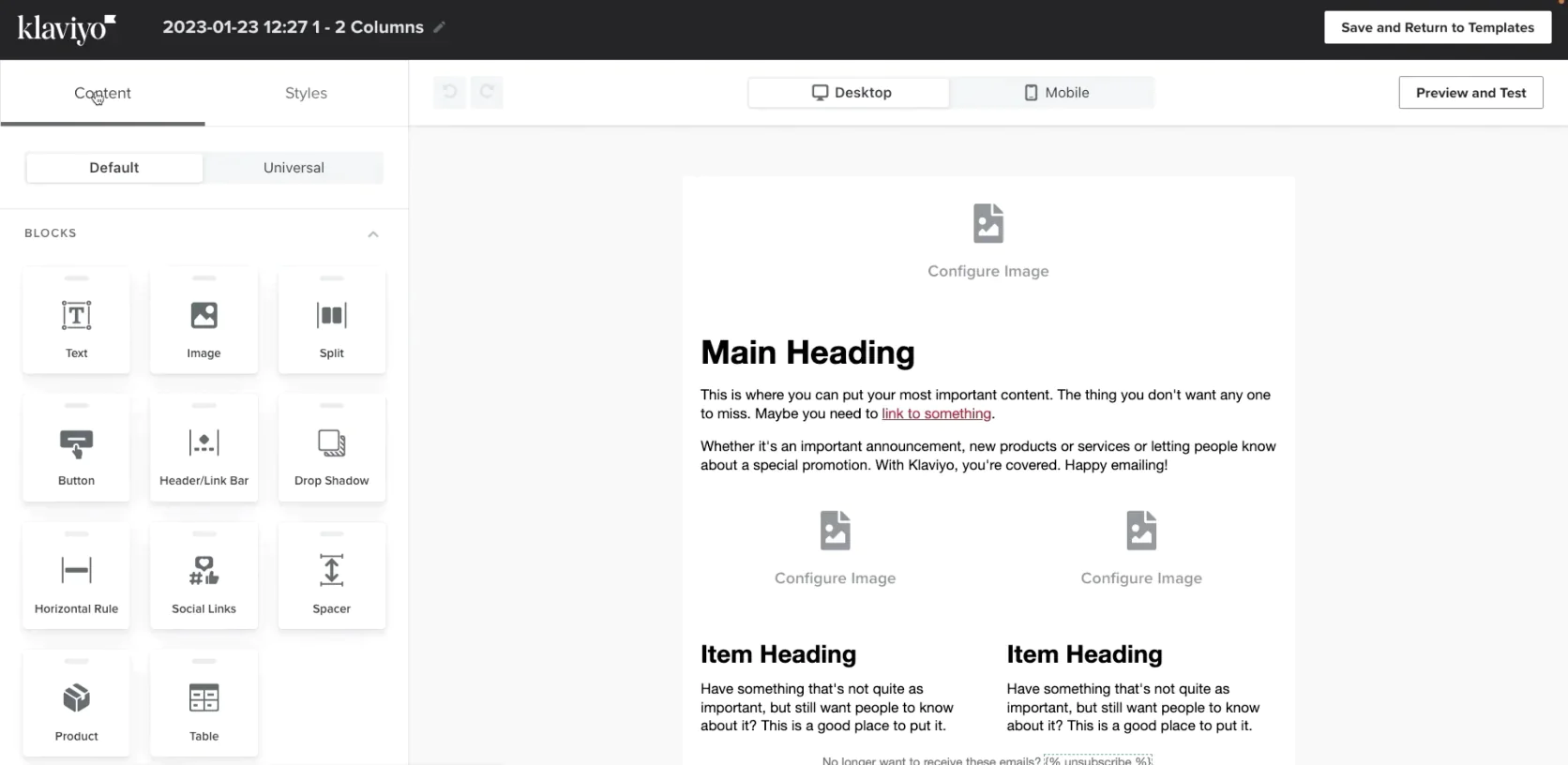 Image Klaviyo’s email composer
