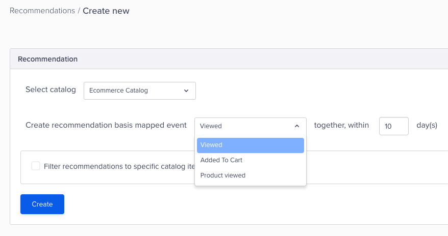 Choosing the event to generate recommendations in CleverTap
