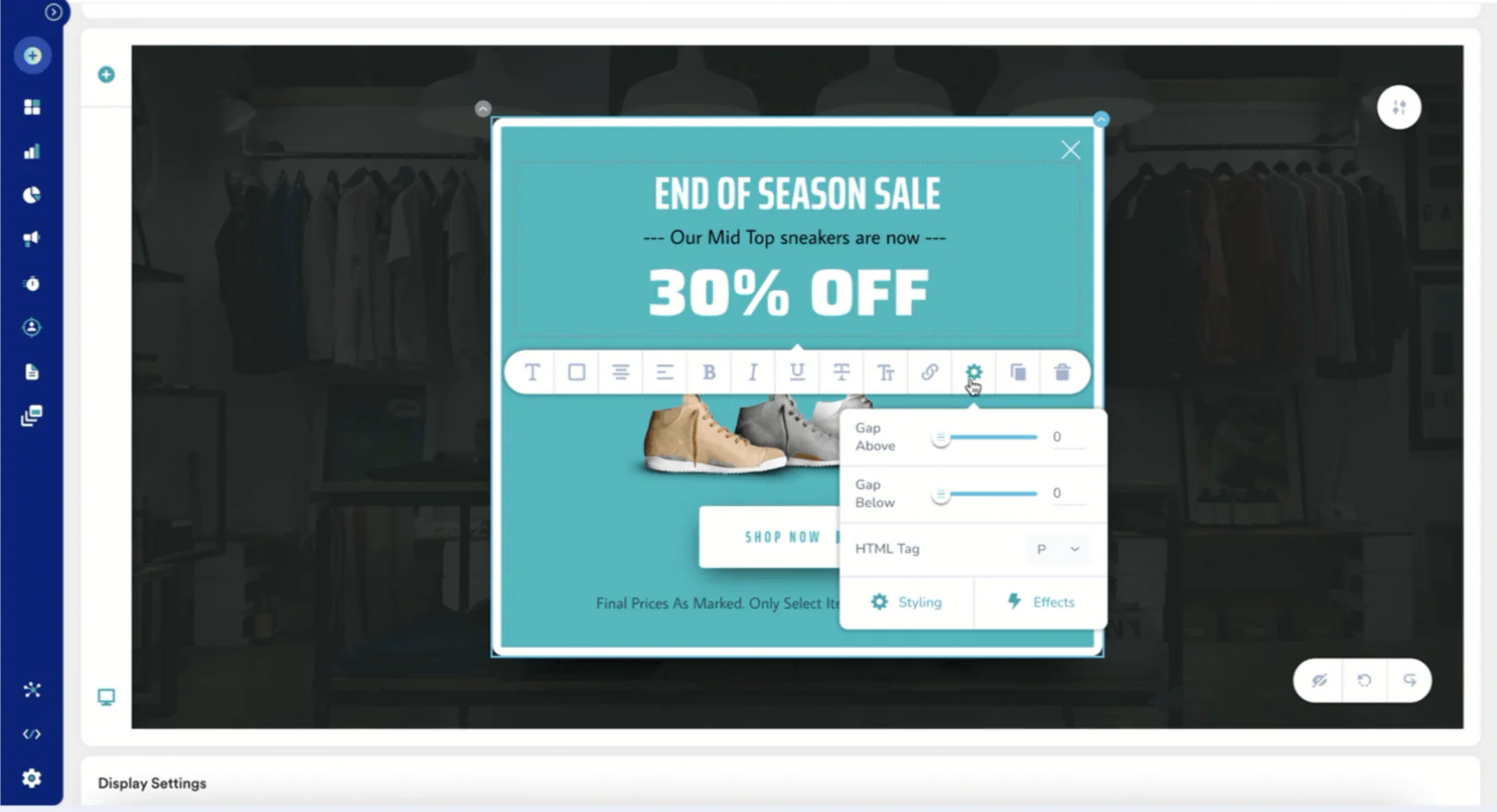 Popup editing in MoEngage