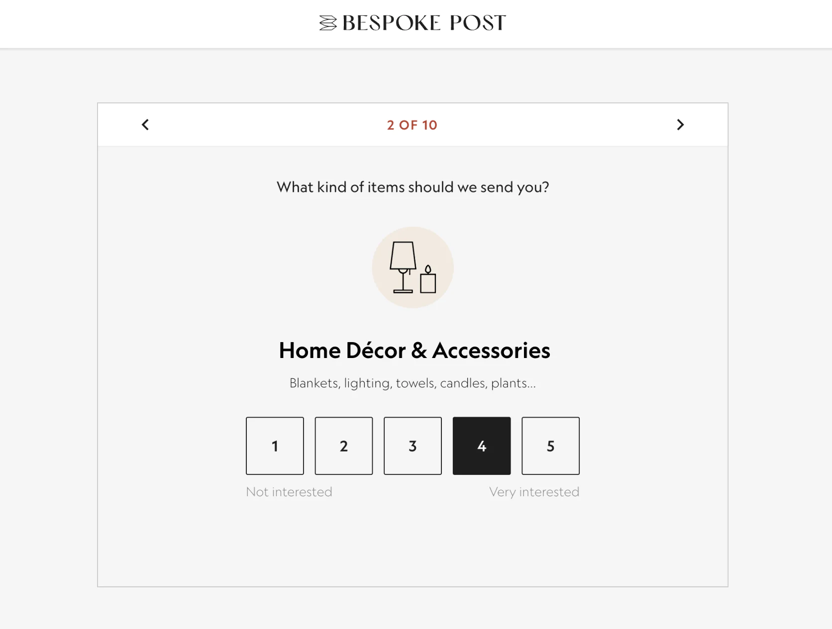 Image Bespoke Post's personalization quiz for new subscribers