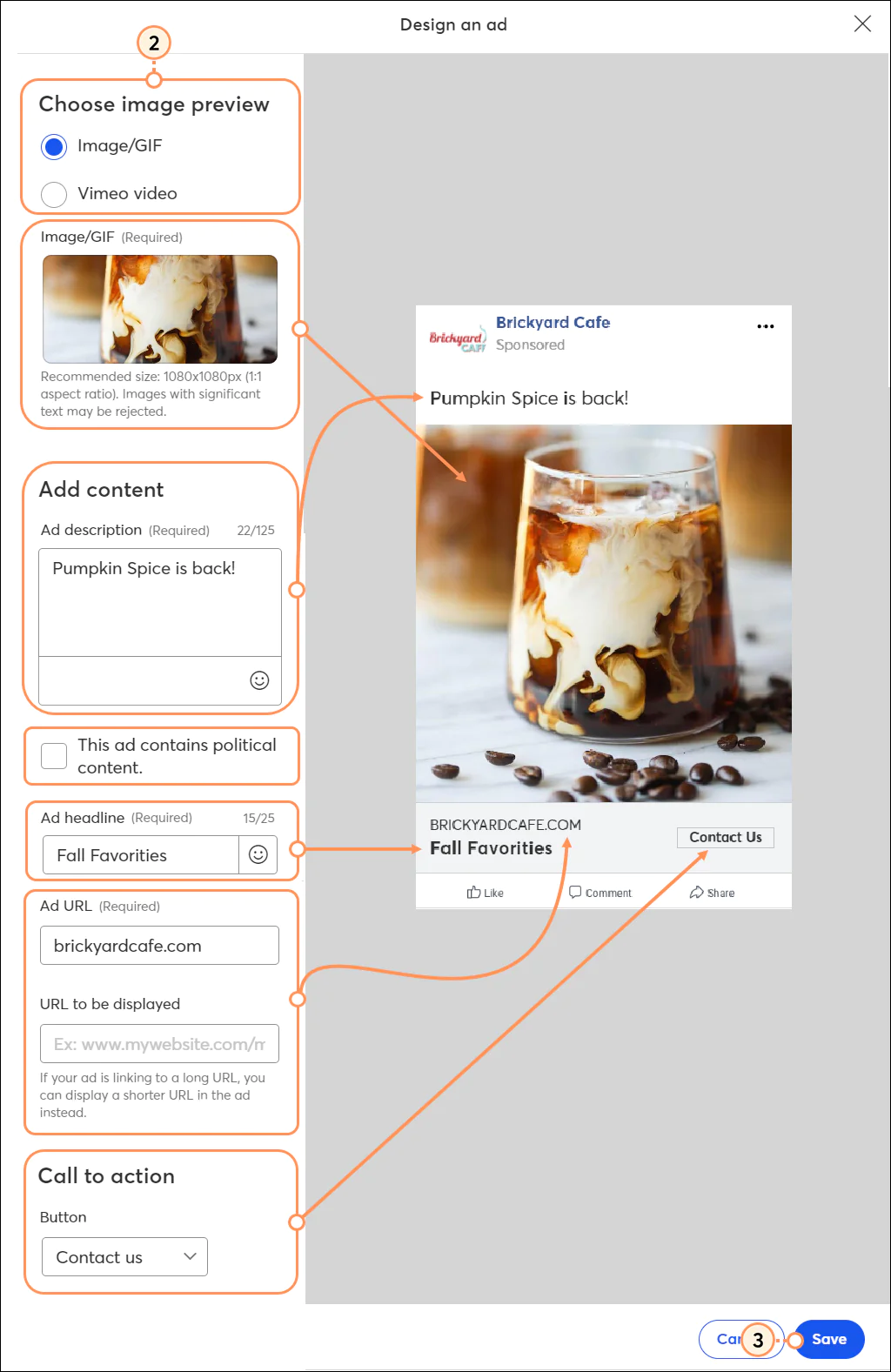 Facebook ad creation in Constant Contact
