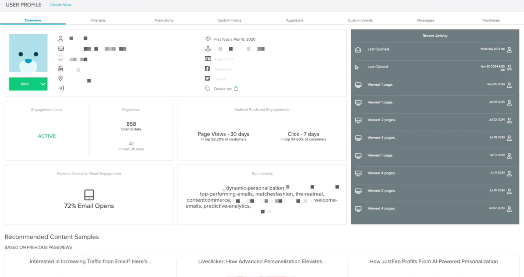 Customer profile in Sailthru