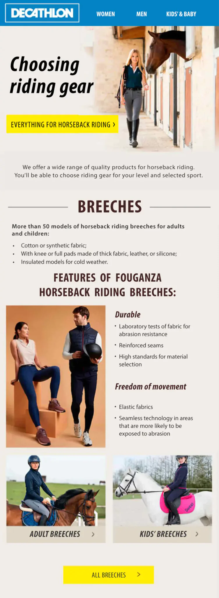 Decathlon’s email for the segment of the audience interested in horseback riding