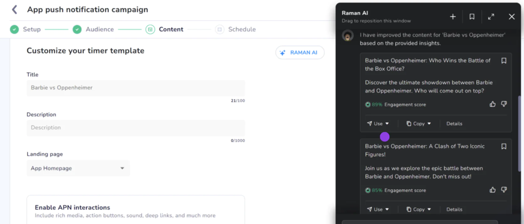 Image Writing push notification with Netcore’s AI