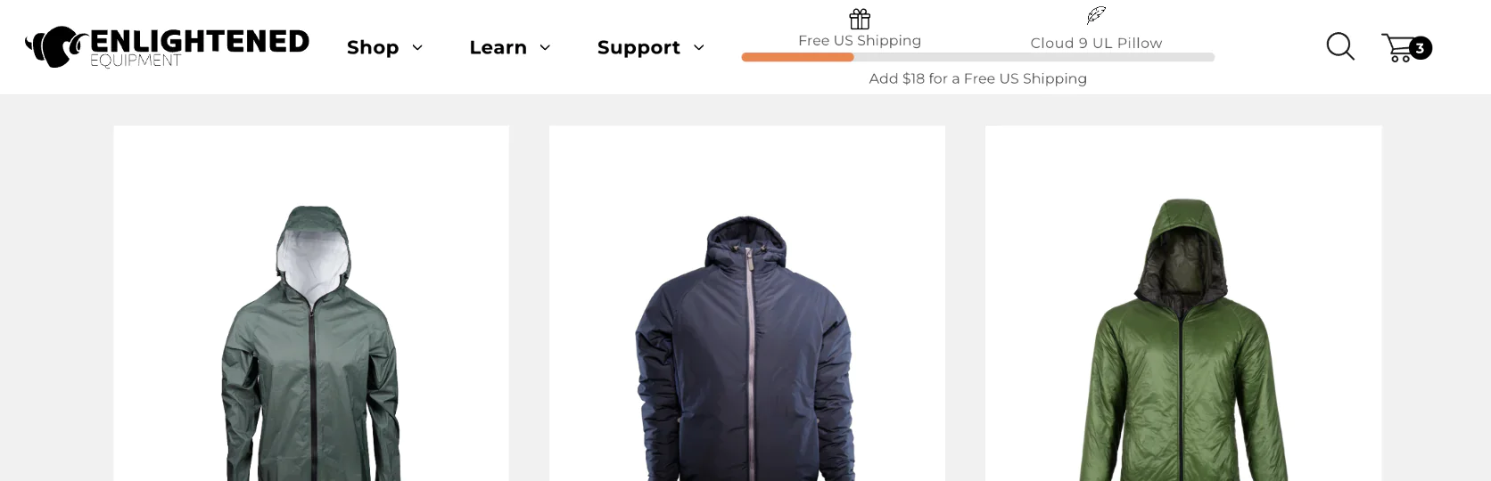 If a customer has only three items worth $82 in their cart, the up-sell bar suggests adding $12 more to qualify for free shipping