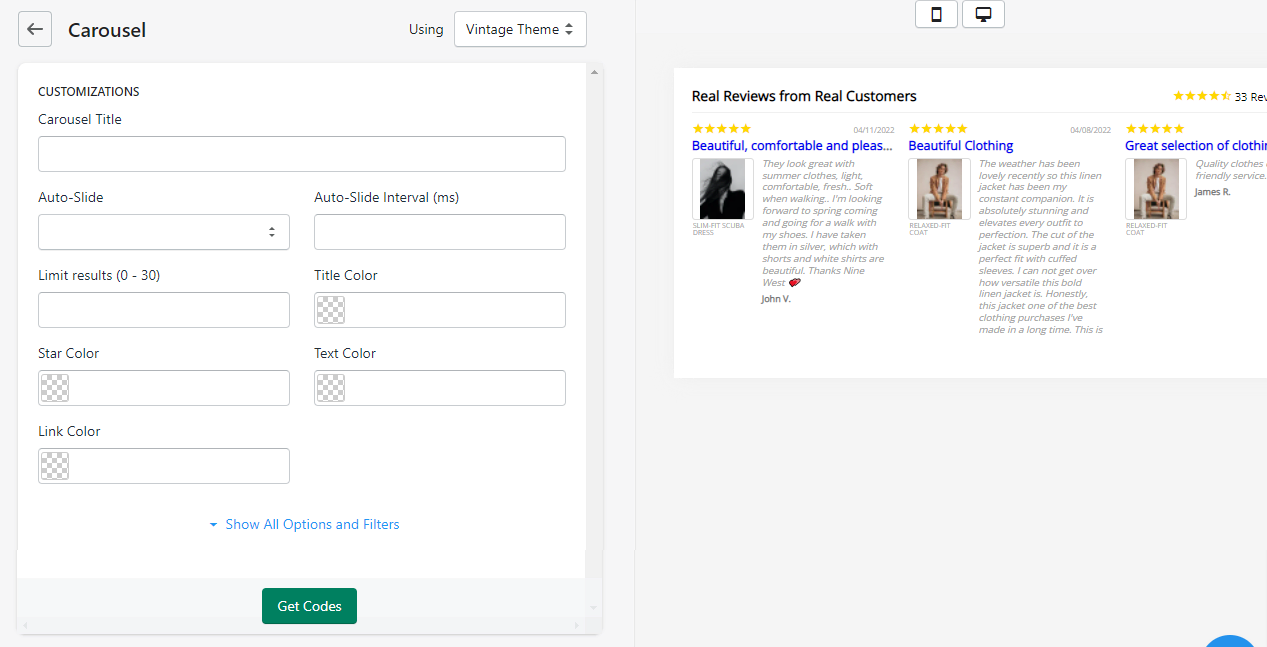 Creating carousel with customers review in Stamped.io