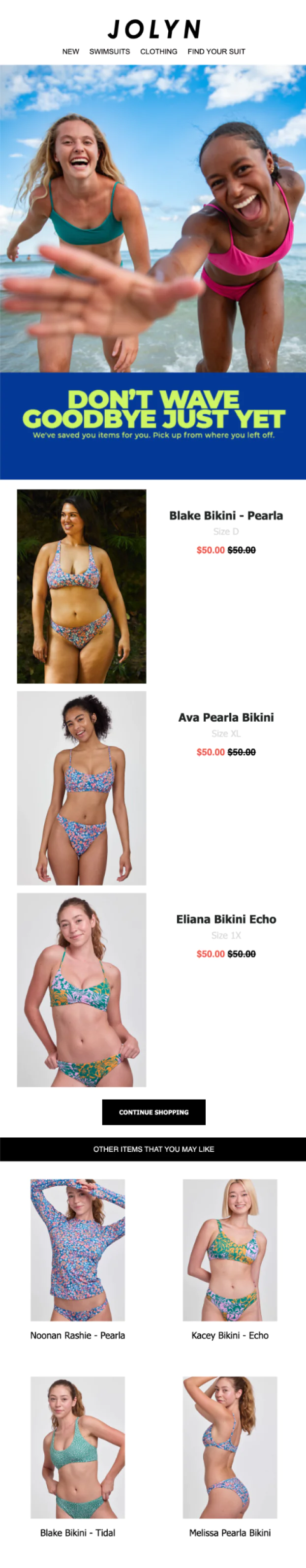 Image Abandoned checkout email after switching to Maestra: all viewed products + recommendations with similar items