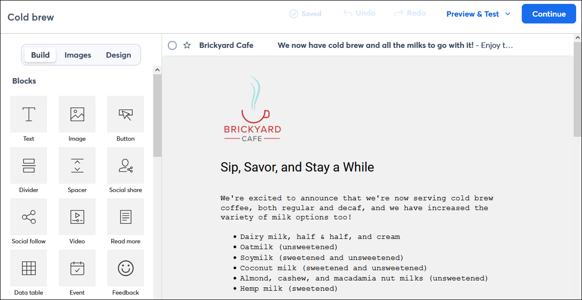 Constant Contact’s email composer
