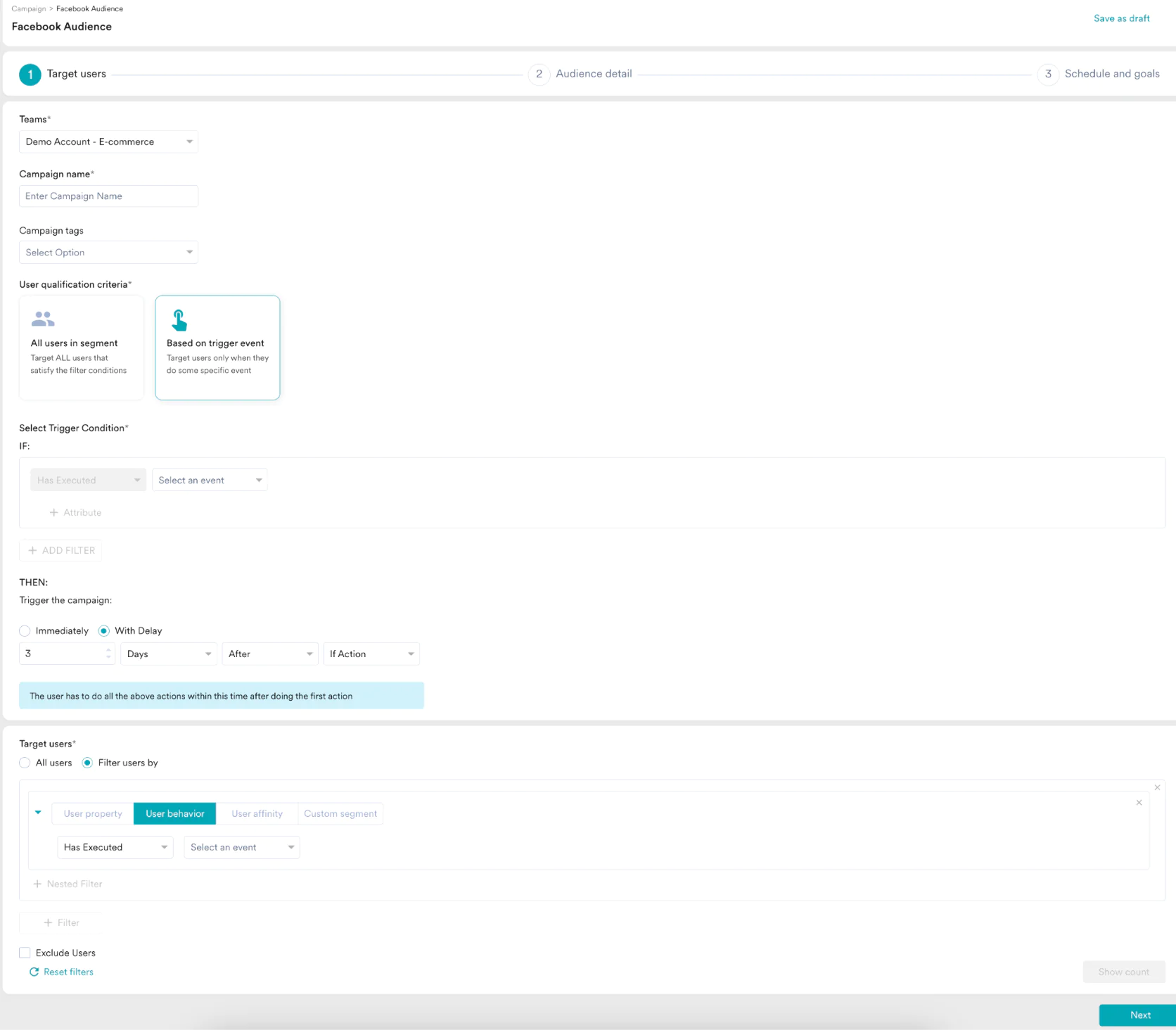 Facebook Audience creation in MoEngage