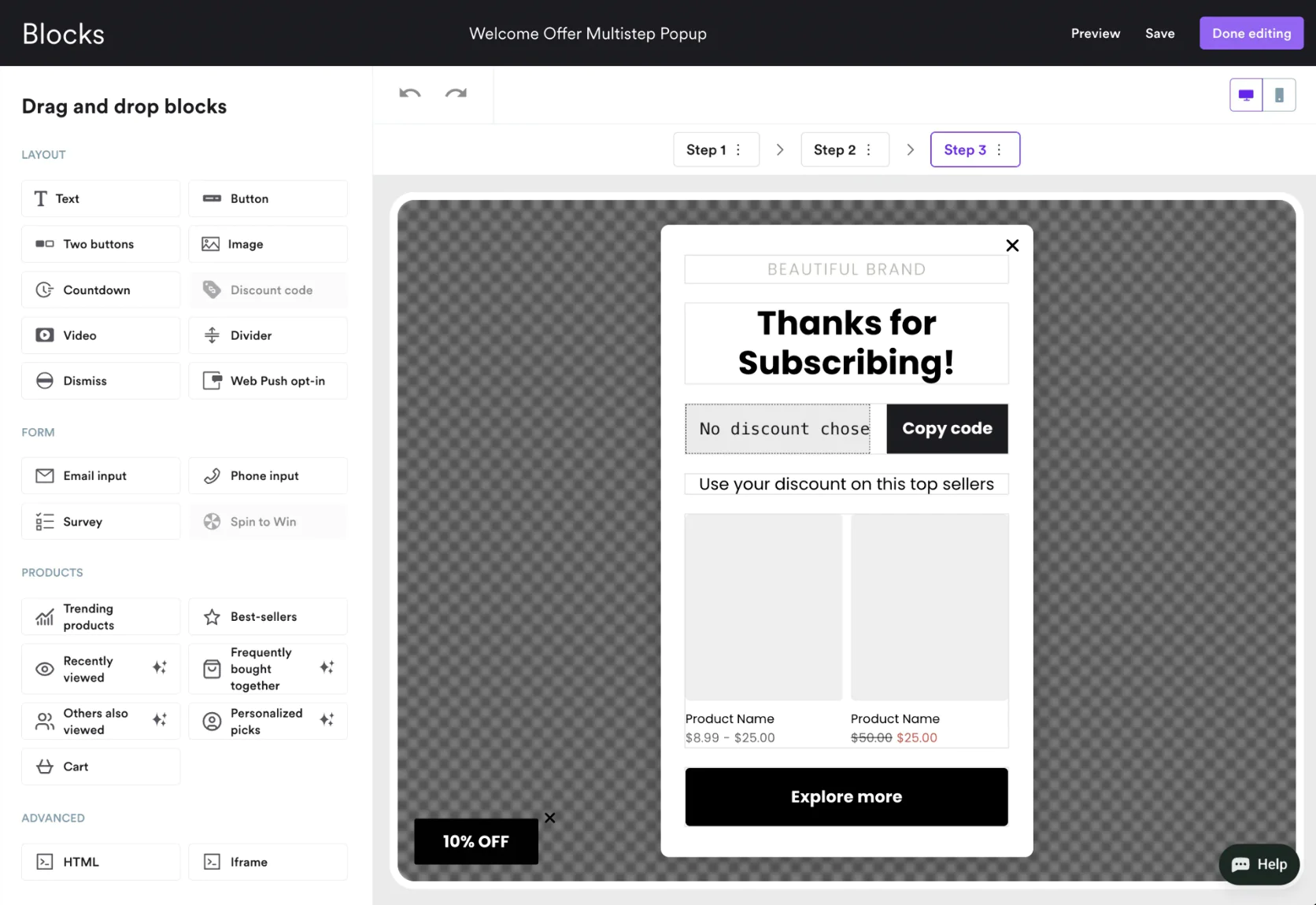 Wisepops pop-up editor