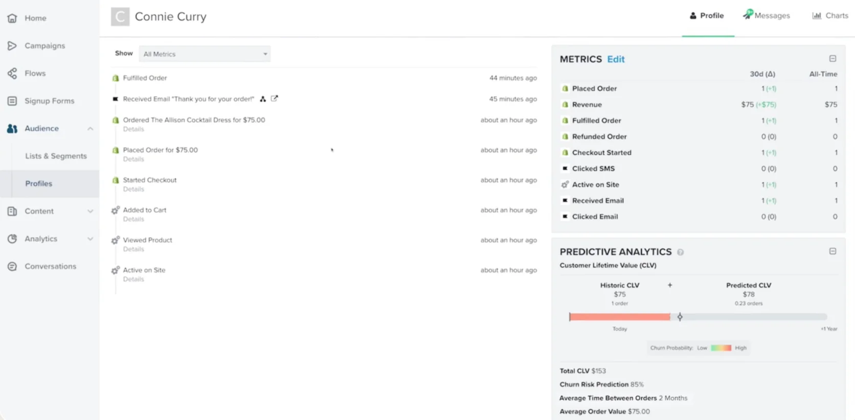 Customer profile in Klaviyo