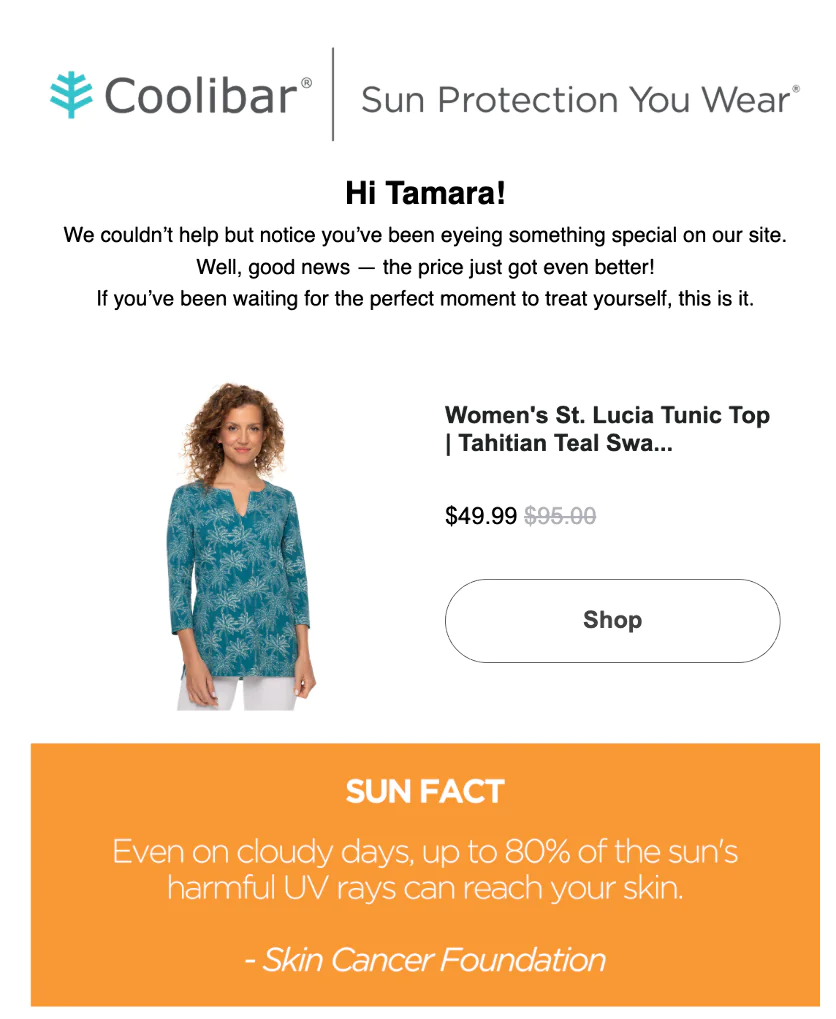 Image Price Drop Alert: Alerts shoppers when items they viewed or added to cart go on sale
