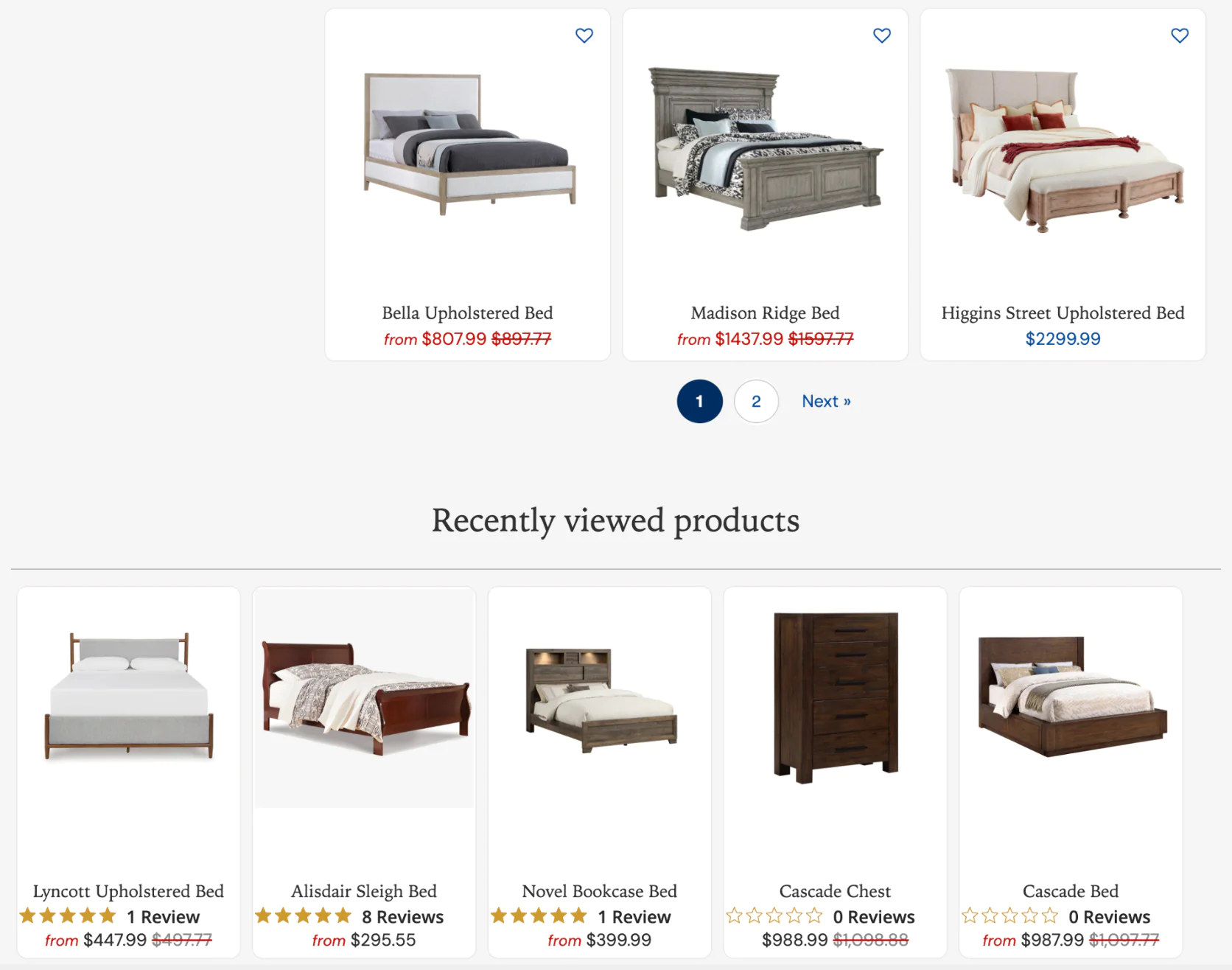 If a Furniture Fair customer doesn’t find the right item in the 'Beds' category, they can easily revisit products they previously showed interest in