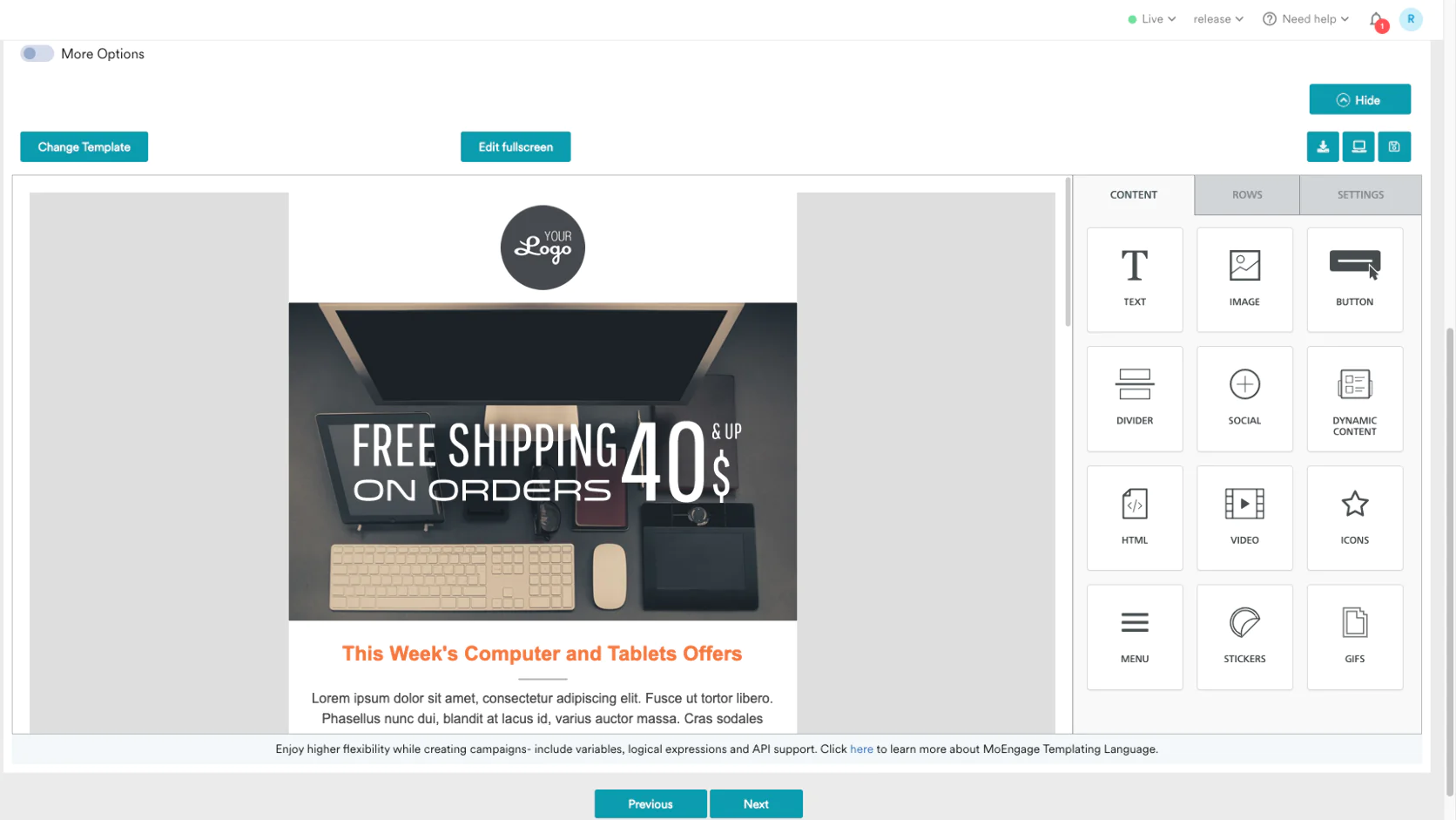 MoEngage's email editor