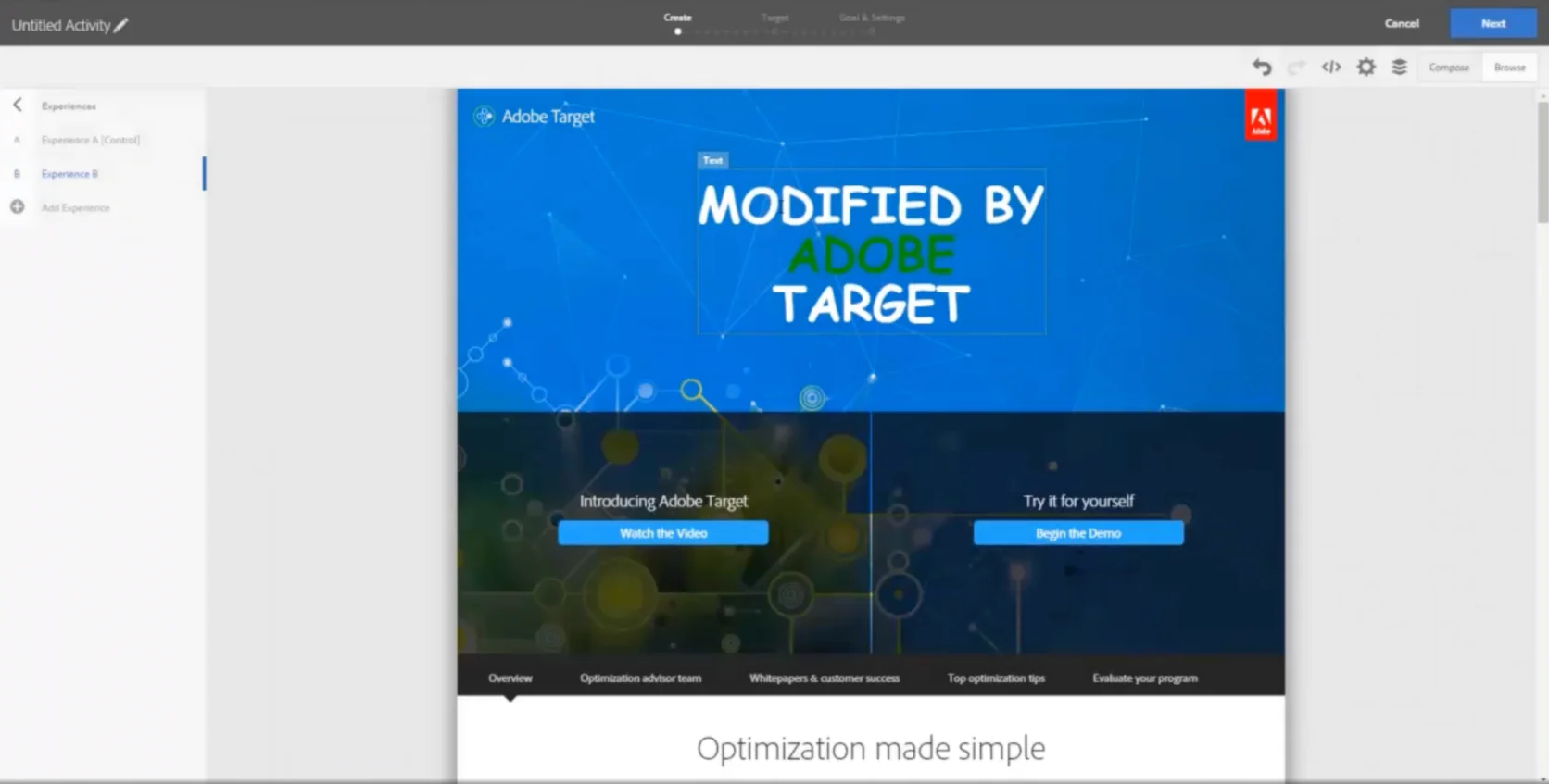 Image Adobe Target’s Visual Experience Composer