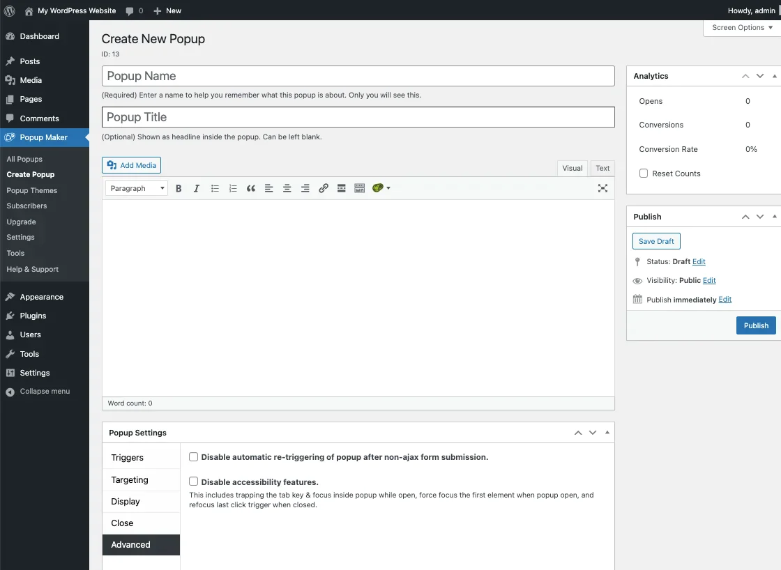 Editor in Popup Maker